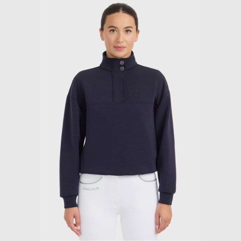 Sweat équitation femme Cassandre Harcour 1/2 zip marine