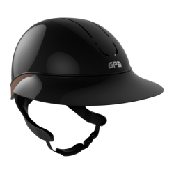 Casque équitation First Lady Global TLS noir brillant grande visière GPA bandeau châtaigne