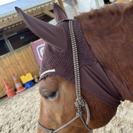 Bonnet anti-mouches cheval lycra marron liseré beige Mon Billy Bonnet